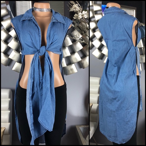 Fashion Nova Tops - Denim Front Tie Shirt